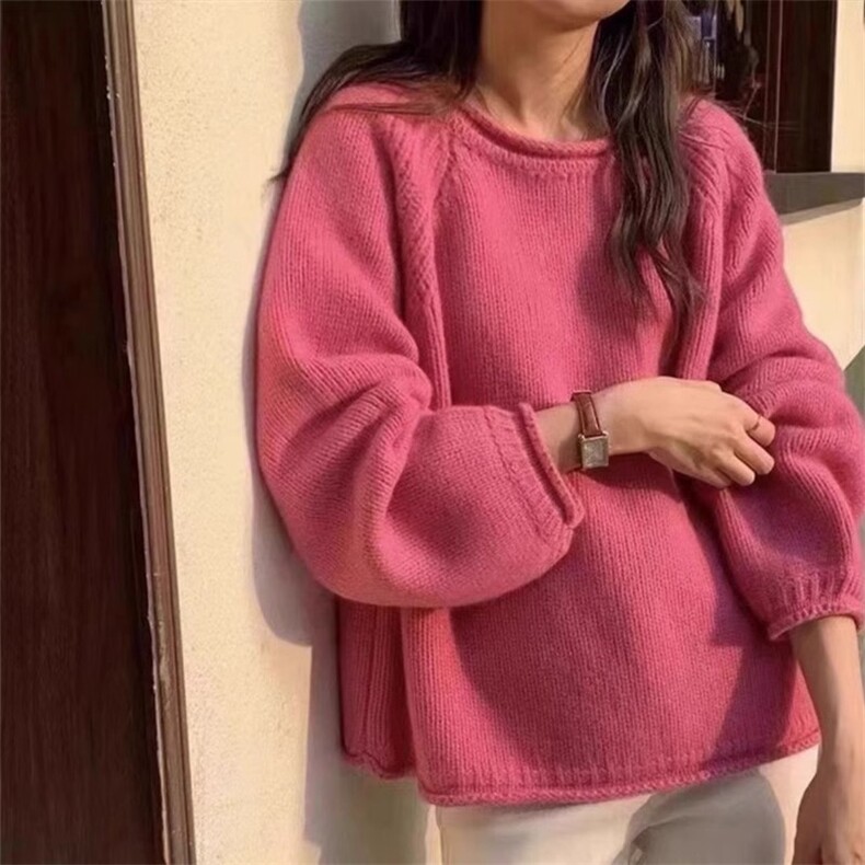 羊绒衫女秋冬新款圆领宽松毛衣百搭时尚针织打底衫,女装羊绒衫,琳华羊绒
