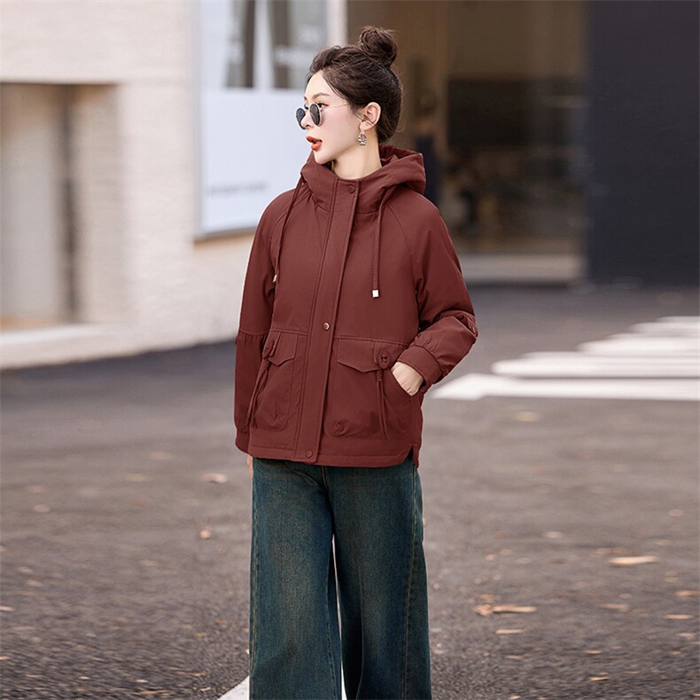 冬季加绒派克服棉衣女2025新款小个子短款连帽休闲工装棉衣外套,女装棉衣/棉服,涵亦佰惠