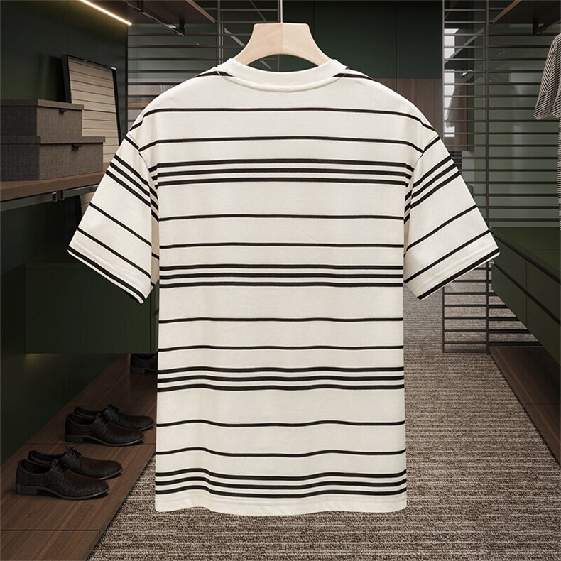 杏间灰日系条纹短袖t恤男2026新款宽松圆领夏季衣服日系复古时尚,男装T恤,星座914