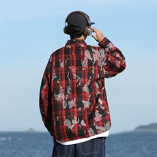 25年春季格子衬衫长袖大码宽松落肩现货DS-C323-1-2370-特批35，男装衬衫，电商C323-1