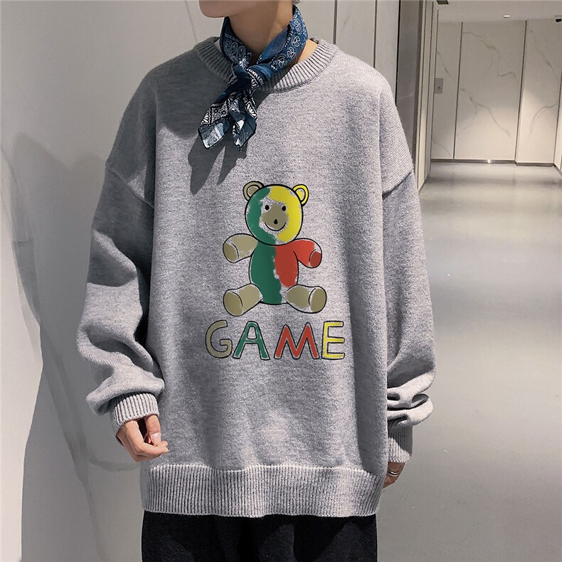 1港风圆领中性情侣潮流大码M-5XL印花加厚毛衣男7685P48加绒P55,男装针织衫/毛衣,星座226-2