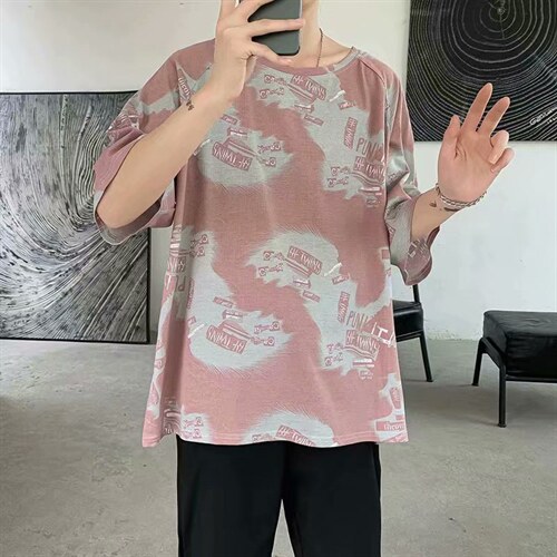 21港风ins短袖男T恤日系潮流中性宽松学生嘻哈五分袖上衣TX18-P20，男装T恤，星座1008-2