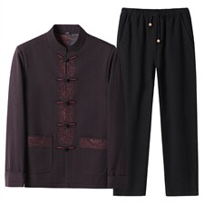 MJ7806秋季男士两件套长袖休闲套装中老年爸爸复古唐装风P180，男装民族服装，电商B360