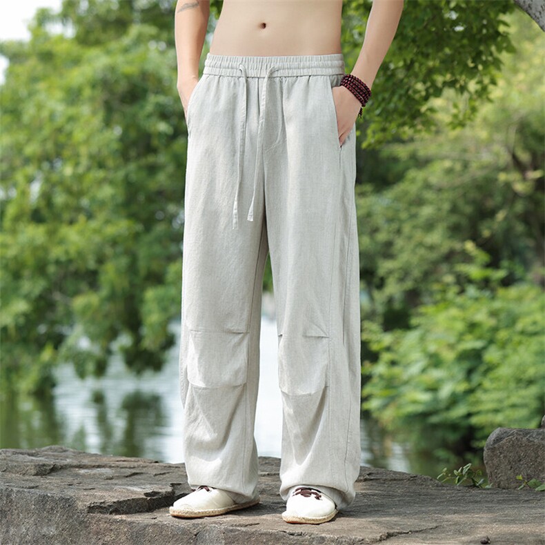 纯亚麻宽松弯刀裤休闲裤星座815-8610p100,男装休闲裤,星座815（原A203）