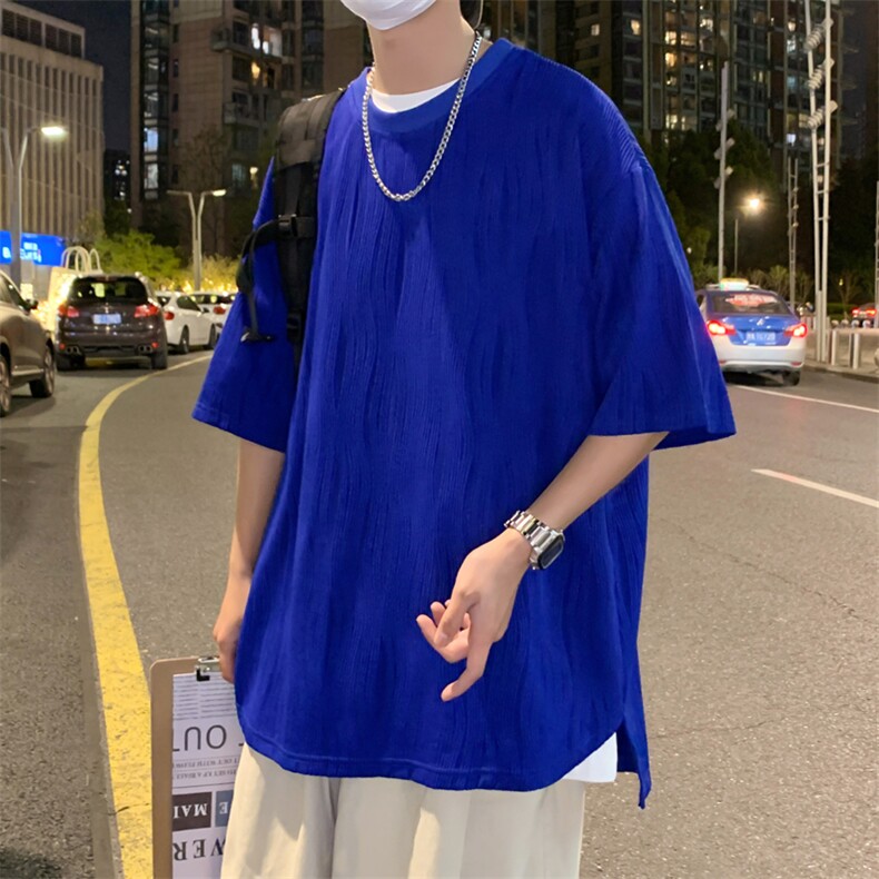 T6058/P35现货高品质港风垂感冰丝短袖T恤男装潮宽松上衣,男装T恤,电商A141