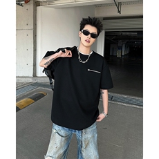 美式夏季港风短袖拉链T恤男潮流宽松圆领体恤衫上衣服T05577-P35，男装T恤，星座308B-1