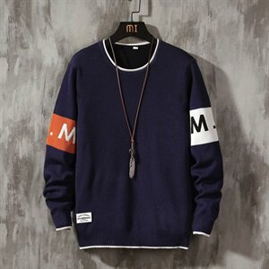 毛衣男韩版ins潮牌衣服秋冬宽松套头圆领针织百搭上衣男DF117T图片