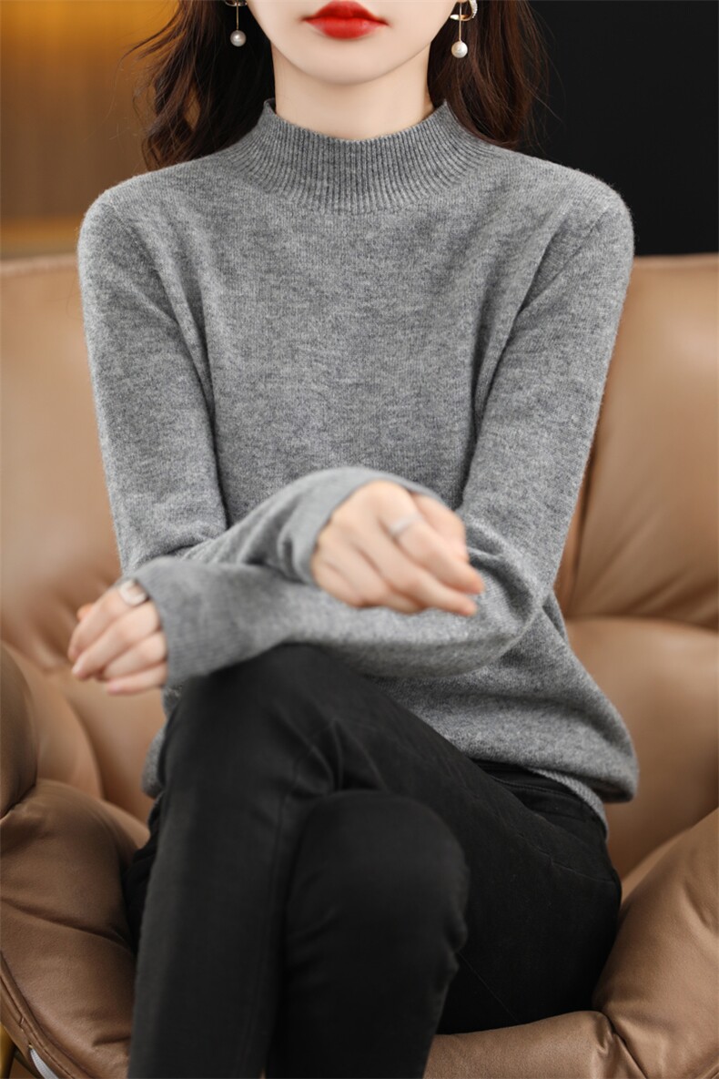 时尚显瘦百搭简约羊毛衫秋冬80支羊毛长袖针织衫,女装羊毛衫,艾米娇羊绒
