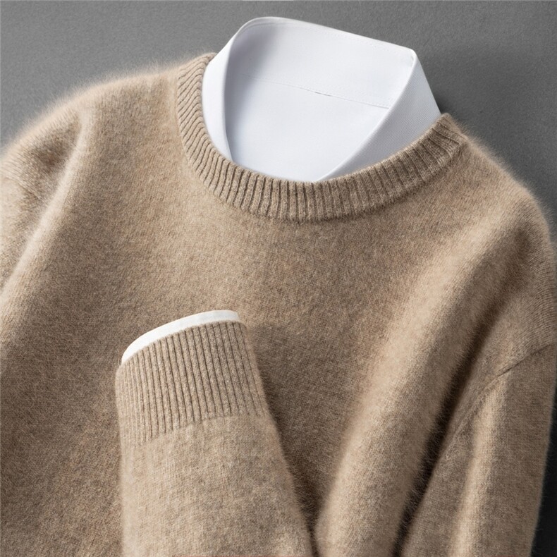 2025年秋季圆领时尚百搭通勤简约休闲男士羊绒衫，男装羊绒套衫，戎叶云台