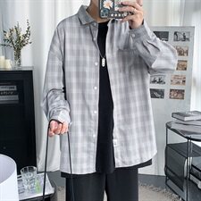 港风新款秋季外穿长袖衬衫男百搭休闲格子衬衣外套CS22/，男装衬衫，电商D202