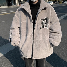 加厚立领保暖棉服羊羔毛外套男美式复古字母刺绣棉衣W7989-P48，男装棉衣，星座512-4
