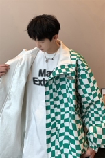 1港风两面穿夹克男大码格子PU皮鳄鱼纹皮衣男外套JK8753P110控149，男装夹克，星座226-2