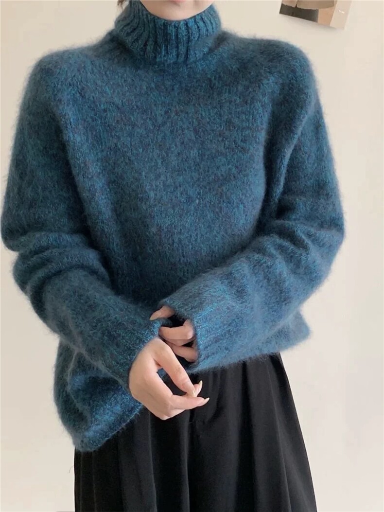 2025年秋季时尚百搭通勤简约休闲高翻领上衣，女装羊绒衫，牧思羊