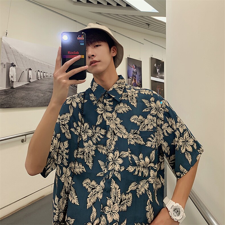 夏季男士短袖衬衫T恤短袖宽松上衣休闲花衬衫CS12P38,男装衬衫,电商D321A