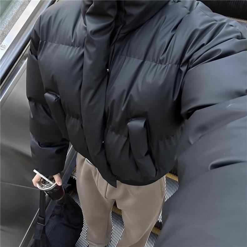 cleanfit黑色PU皮立领夹克棉服男冬季加绒加厚保暖外套情侣面包服,男装皮衣,星座603-2