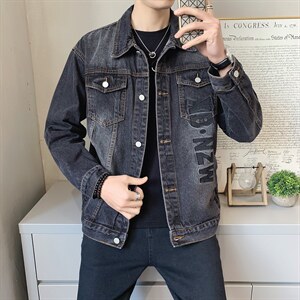 JK821-p90-限价138 现货店主风牛仔夹克肥仔量足破洞印花大码图片