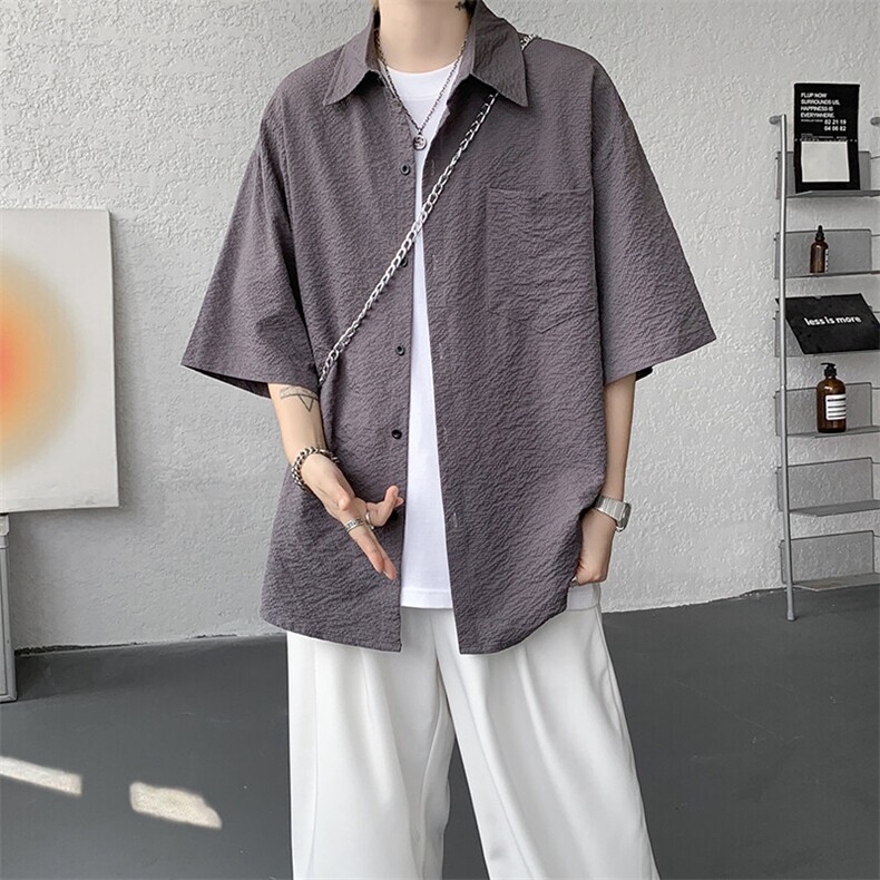 8XL-M泡泡纱盐缩肌理短袖衬衫男夏季冰丝外套防晒衬衣DC28011P36,男装衬衫,电商B312