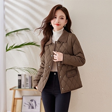 时尚小翻领菱格夹棉外套女2024冬新款短款轻薄羽绒棉服保暖小棉袄，女装棉衣/棉服，姿衣坊