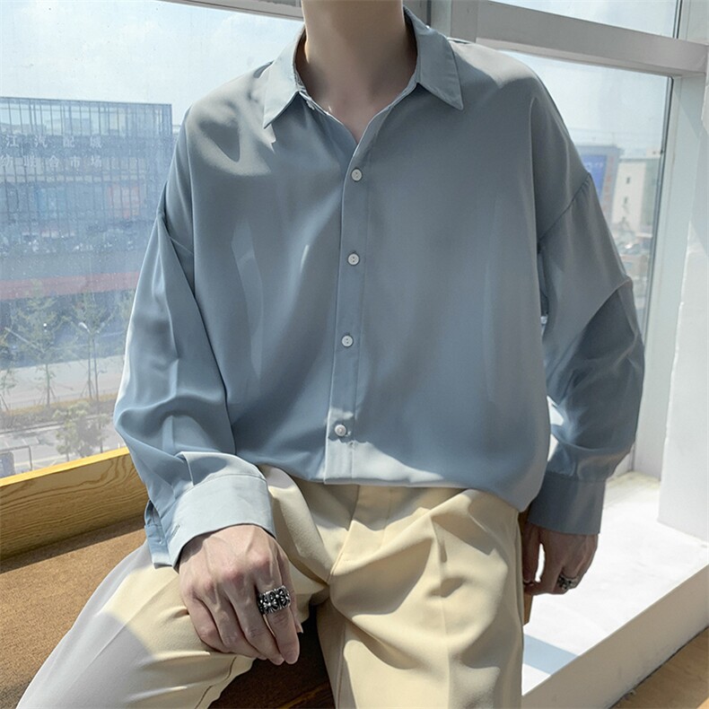 春夏季坠感纯色内搭长袖衬衫男禁欲风骚年外穿衬衣C630/P27,男装衬衫,电商D202-1