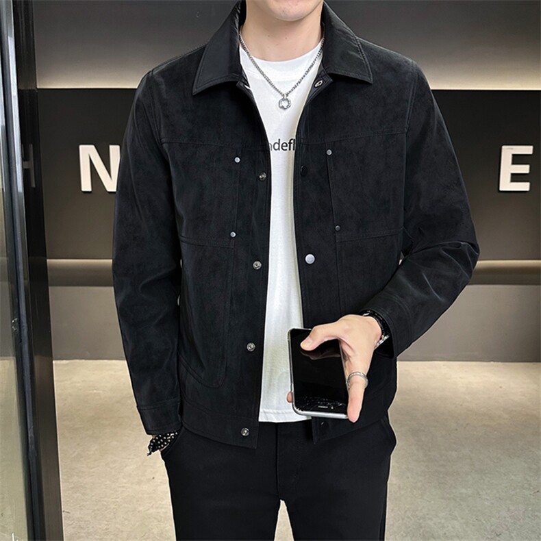 春季2026新款男士外套翻领高端麂皮夹克上衣服A313-5889-P145,男装夹克,电商A313
