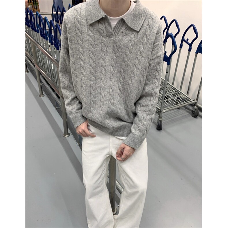 麻花针织衫秋季男装韩系宽松百搭设计感翻领套头毛衣M5348，男装针织衫/毛衣，星座1116A（原606A-3）