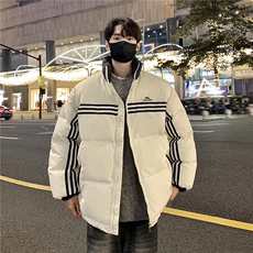 情侣装冬装美式条纹织带棉服刺绣logo棉衣休闲外套女G1100P118，男装棉衣，电商A339