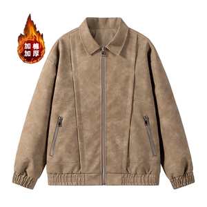 wassup happy黑色夹克男款春秋季潮流翻领宽松痞帅上衣服休闲外套图片