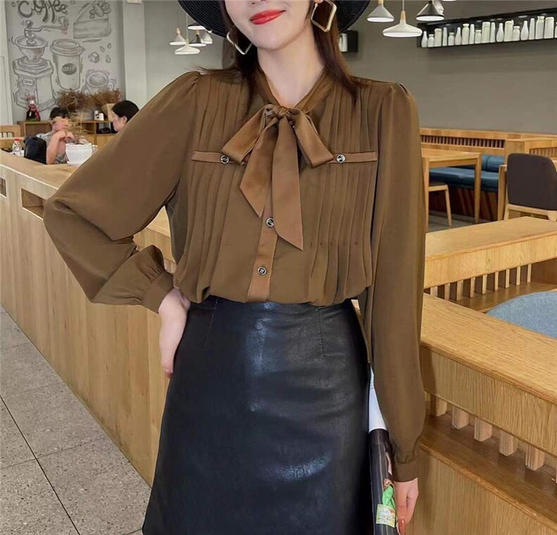 领结衬衫，女装衬衫，萌蔻