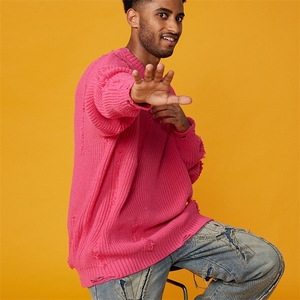 针织衫男士韩版潮流破洞高街帅百搭2024冬季ins毛衣外套MZ621-P62图片