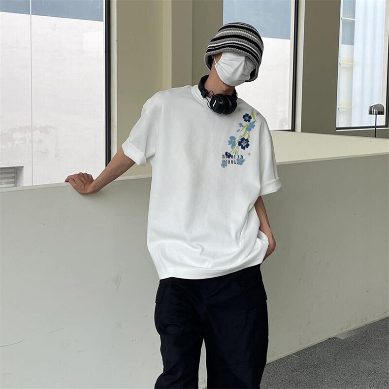 万针全刺绣解构设计260克重磅双纱纯棉高品质美式高街短袖T恤特39,男装T恤,电商A486-1