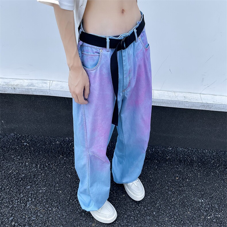 美式街头水洗做旧彩虹牛仔裤男欧美高街vibe风长裤子N818-P53,男装牛仔裤,星座308B-2