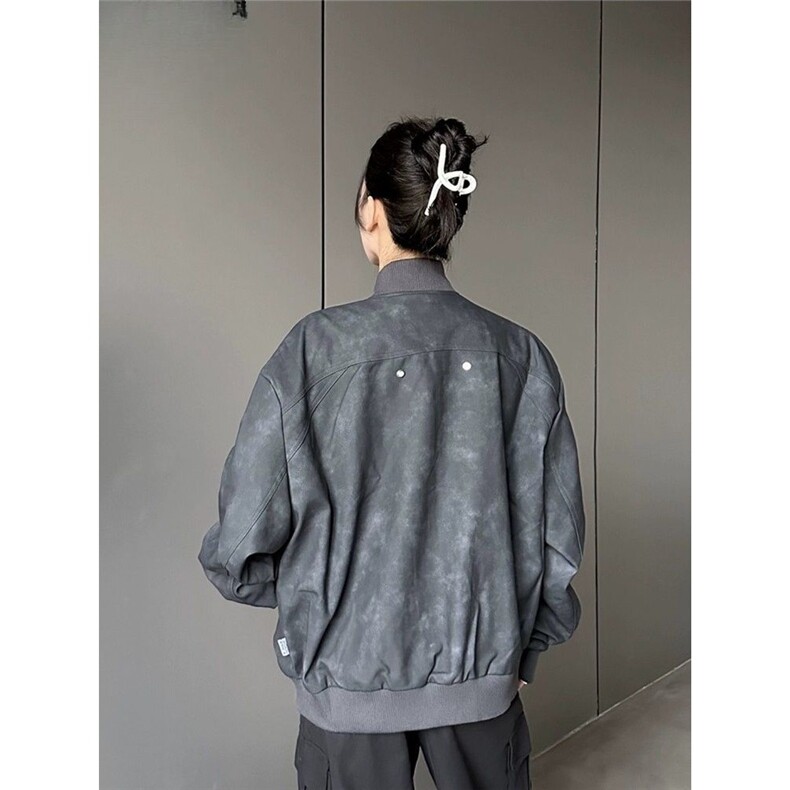 宽松棒球服外套秋冬新款百搭高级感PU皮机车夹克男女JKF223,男装夹克,星座516A
