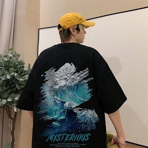 新款短袖t恤男女潮流印花感宽松半袖体恤衫男517A-2-T6632-P28图片