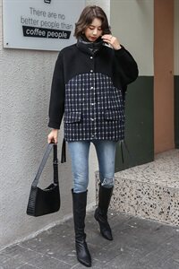 冬季新款格纹拼接时尚双面呢羊绒外套立领潮流女图片