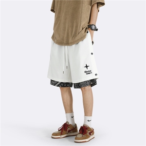 夏季新款排扣腰果花假两件短裤宽松 M~5XL XZ604-DK800-P45控58图片
