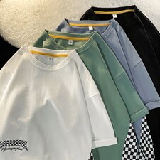 新款港风平铺摆拍短袖T恤印花棋盘格纯手感宽松TC3109-P28，男装T恤，星座717