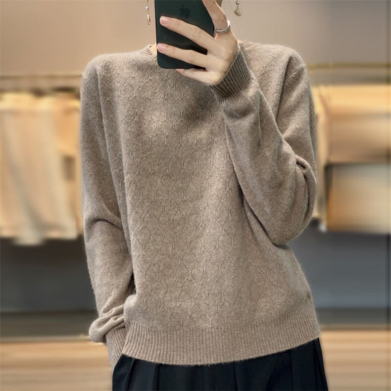 女士秋冬季新款舒适圆领纯色羊毛衫，女装羊毛衫，奢优羊绒