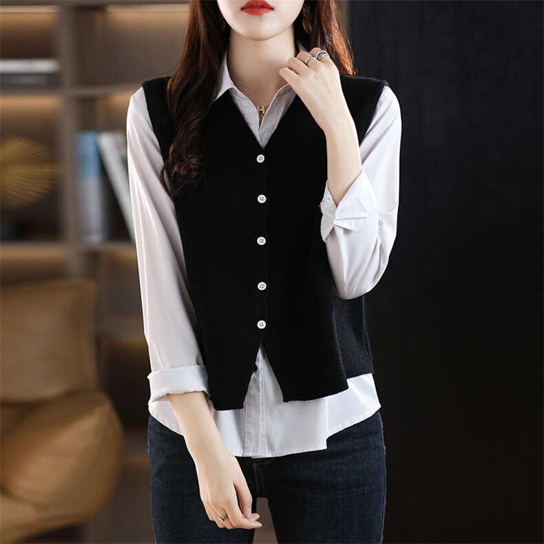 优雅气质女士羊毛马甲高级感V领针织背心外套，女装羊毛衫，丽特绒