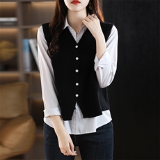 优雅气质女士羊毛马甲高级感V领针织背心外套，女装羊毛衫，丽特绒