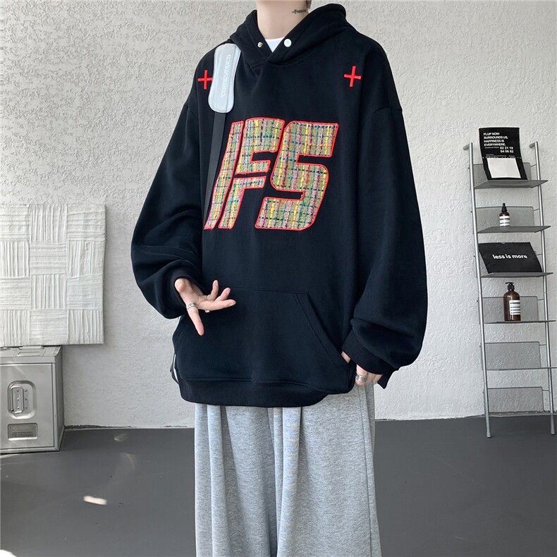 重磅贴布刺绣卫衣大码春秋连帽衫硬挺外套美式休闲上衣WY9108/P65,女装短外套,电商B238