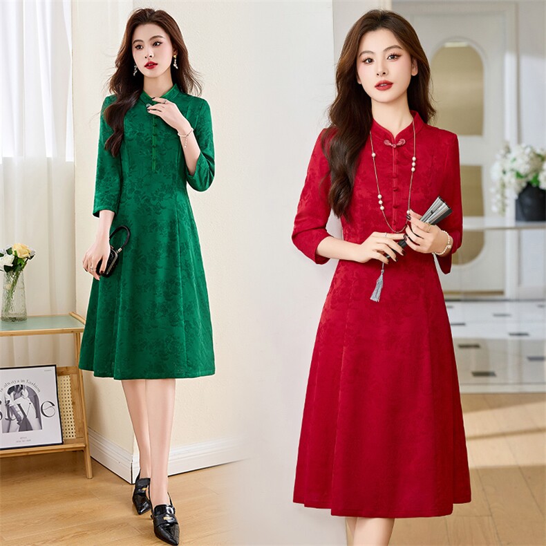 香莘料2024春季新款新中式民族风气质修身连衣裙6950，女装连衣裙，香莘料