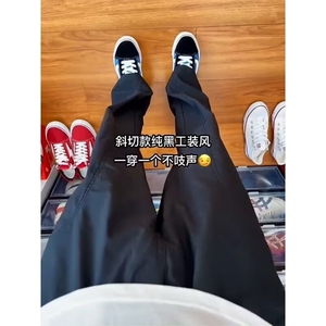 美式cleanfit卡其色斜切休闲裤男夏季伐木直筒工装裤宽松百搭裤子图片