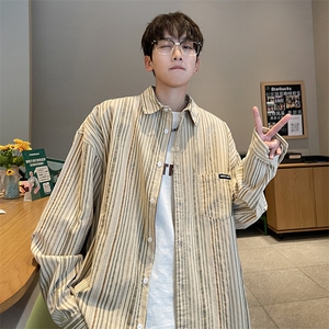 美式复古条纹衬衫外套男宽松长袖衬衣XZ225-3-CS04-P55控78,男装衬衫,星座225-3