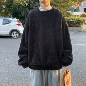 港风新款双面羊羔绒毛衣男百搭宽松加绒加厚秋冬季帅气 M028-P42图片