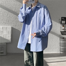 春夏条纹衬衫男长袖薄款痞帅高级感宽松慵懒风大码衬衣CS29003P45，男装衬衫，电商B312