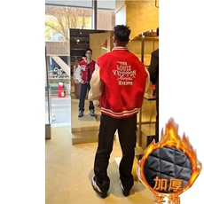 美式钉珠字母棒球服外套男潮牌重磅撞色皮袖宽松加绒上衣运动夹克，男装夹克，四季星座505