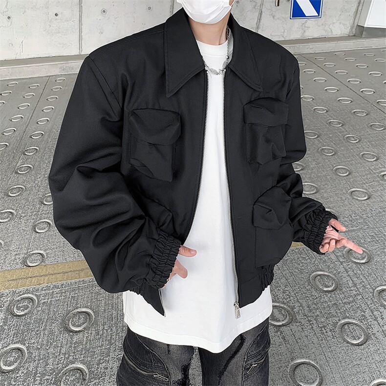 立体口袋短款垫肩美式夹克男高级感嘻哈潮流街头机能宽松工装外套,男装夹克,星座505-2（原电商A260-1)