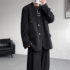 潮流休闲圆领西装外套高级痞帅宽松韩版西服外套可整套搭配P85，男装西服，电商B319