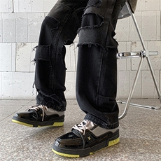 B221美式ins高街暗黑小众撞色破洞直筒牛仔裤LK23109-P65控88，男装牛仔裤，电商B221