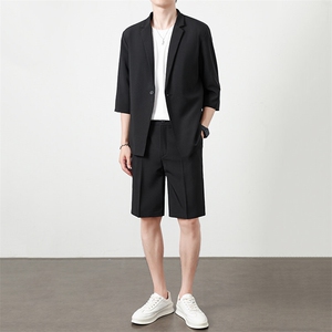 TW050-P95 夏季ins休闲西服套装男韩版上衣潮流痞帅气七分袖西装图片